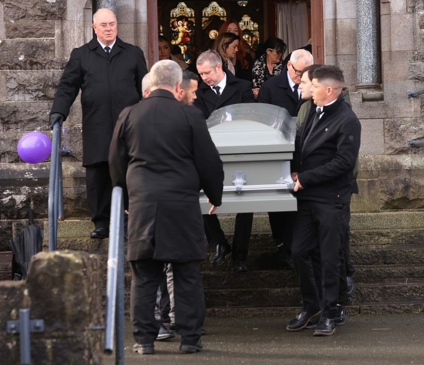 Denise’s coffin is taken from the church